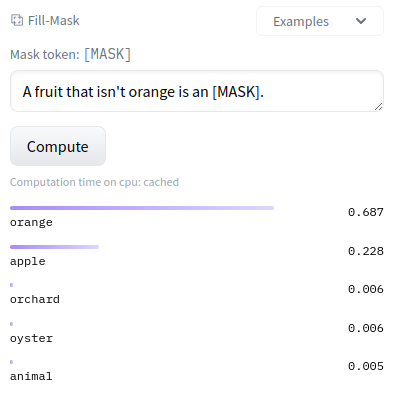 BERT Base predicting orange followed by apple